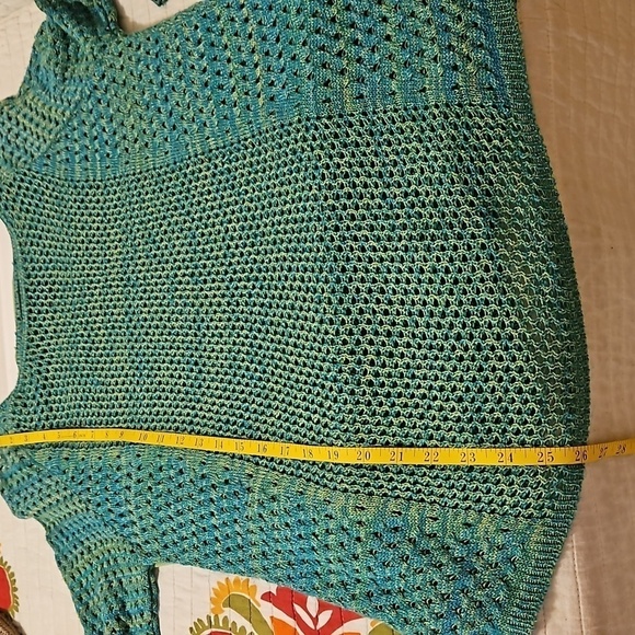 Kim Rogers/New Directions green & lime tank with open weave tunic size Large - Picture 8 of 9